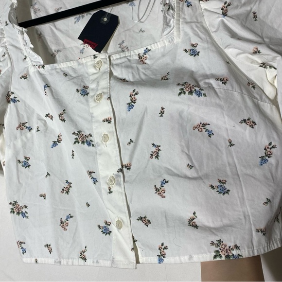 Levi’s Joelle Floral White Cropped Button Up Blouse M - Picture 9 of 14